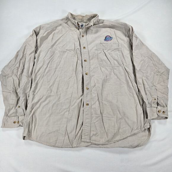 Vintage Lee Sport Utah Jazz Long Sleeve Tan Button Up Shirt Men's Size XL - Picture 1 of 6